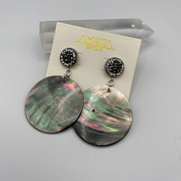 Amrita Singh Abalone Shell Large Disc Earrings - Picture 1 of 6